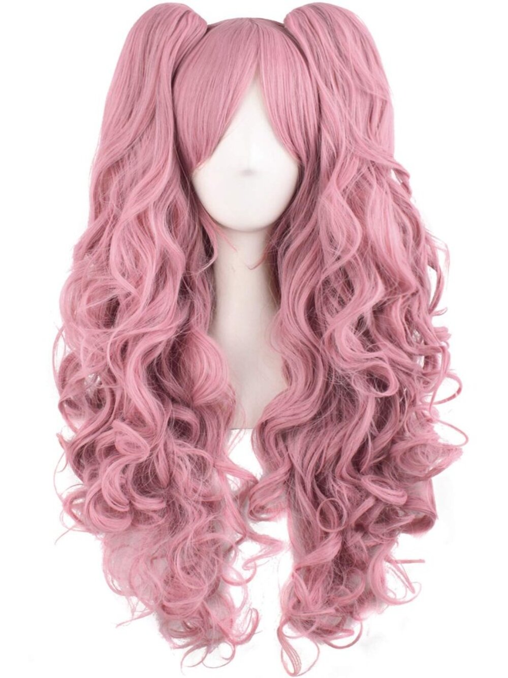 Women's Rouge Pink 28 Inch Lolita Long Curly 2 Ponytails Clip On Cosplay Wigs